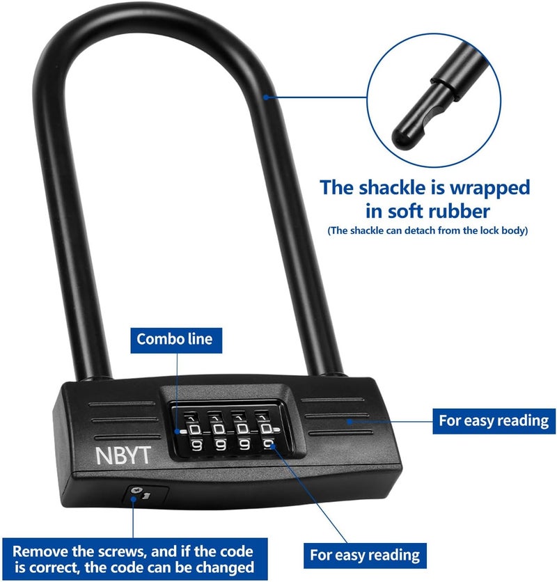Lawnize Bike Lock u Lock Combination,Resettable Code,Long Shackle,Heavy Duty Padlock for Bicycle, Scooter,Motorcycles, Metal Fence Gate,Pool Door,Anti Theft. - Image 3